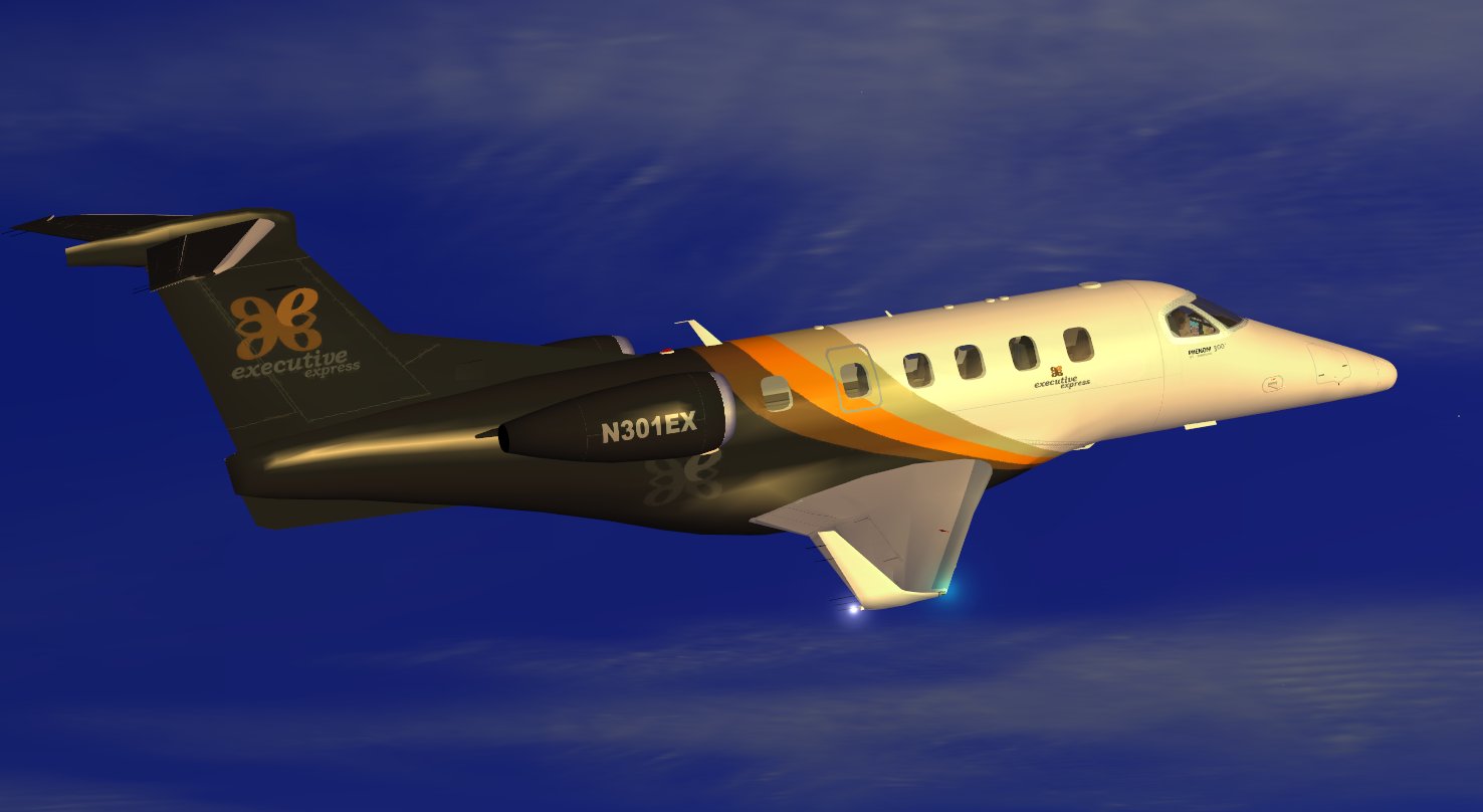 Fs2004 Executive Express Embraer Phenom 300 Biz Jet By Camsim, Including Exterior Animated