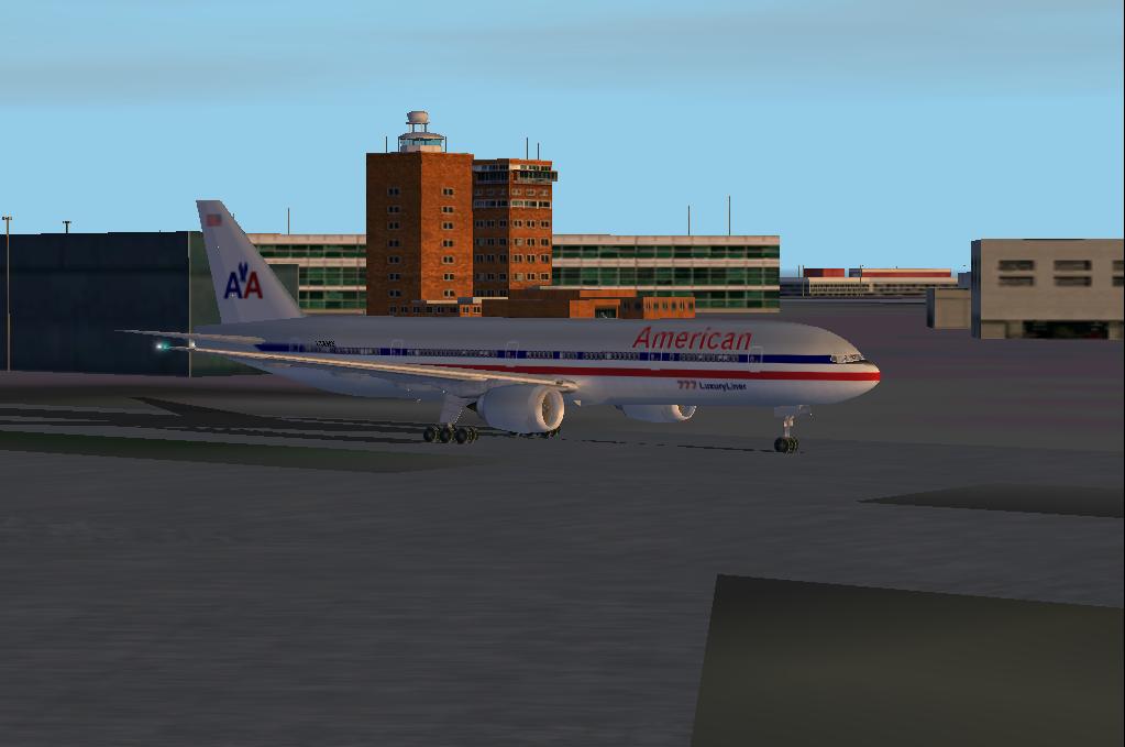 Late afternoon at Heathrow. American 777-300