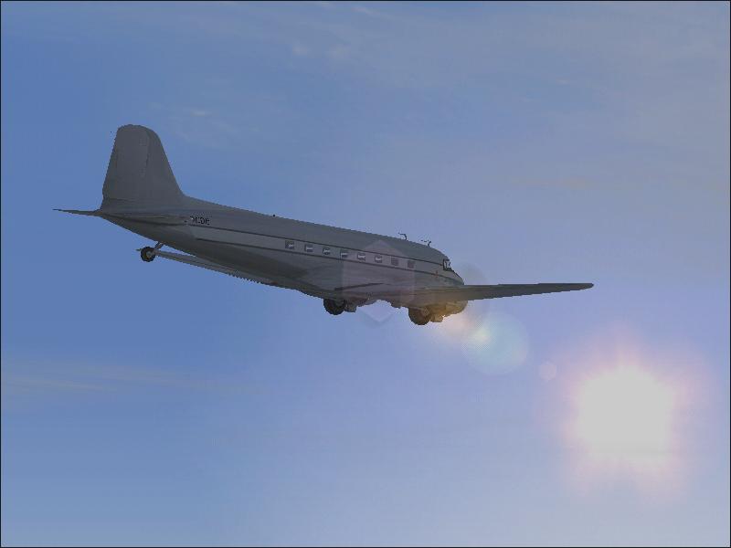 DC-3 in front of the sun