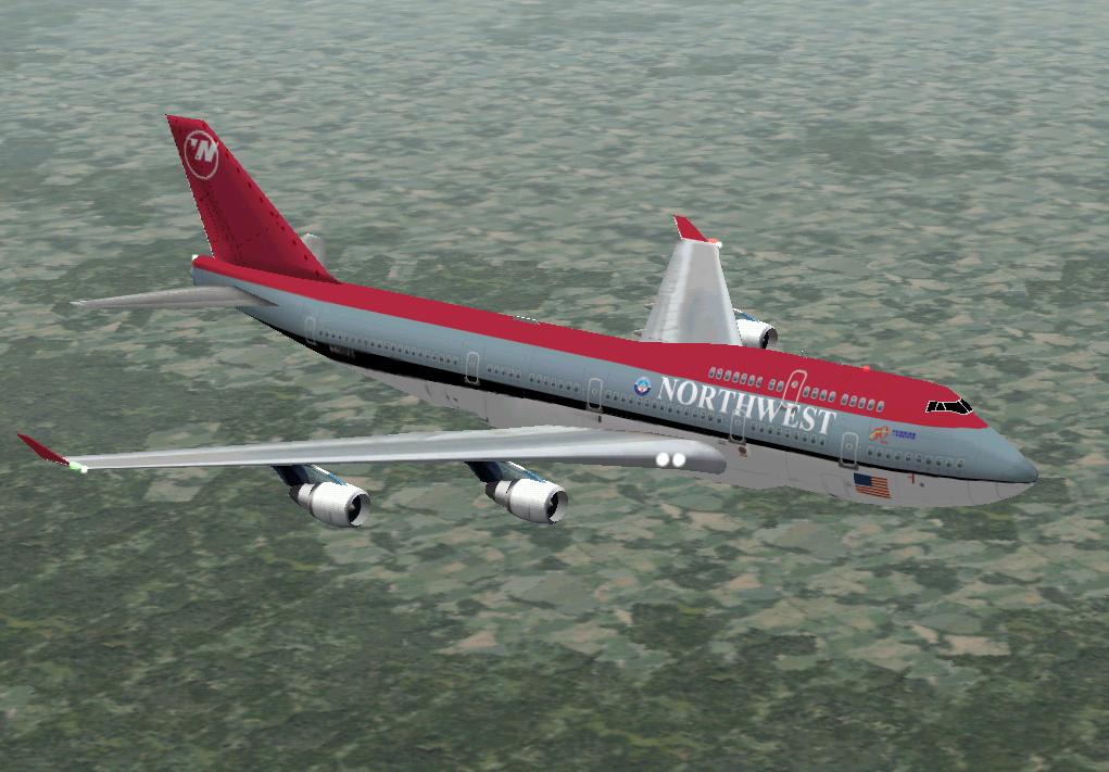 Fs2000 747-400 Northwest Airlines Includes All Parts Animated; Wheels, Ailerons, Rudder, S
