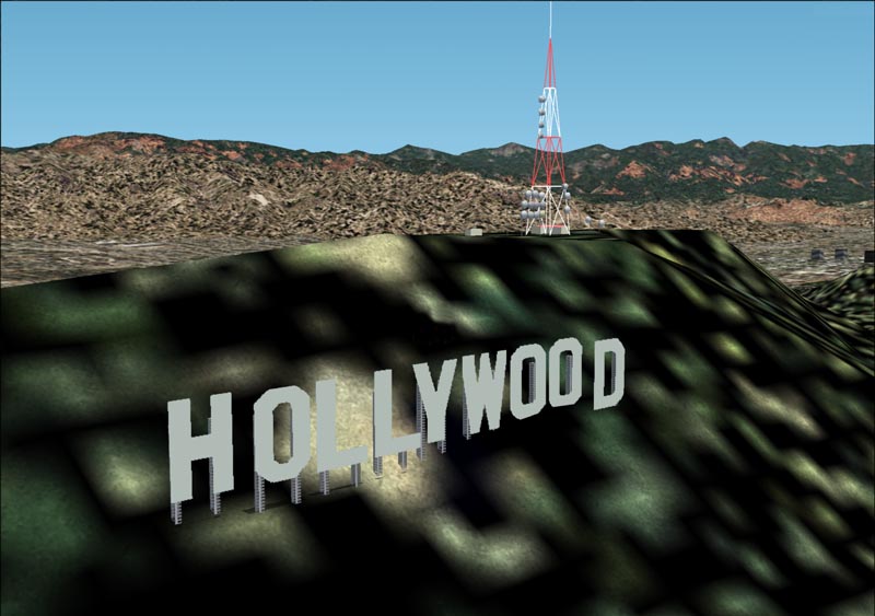 Fs2002 Scenery/ Hollywood, Ca Positions The Famous Sign & Radio Tower On Mt — 1