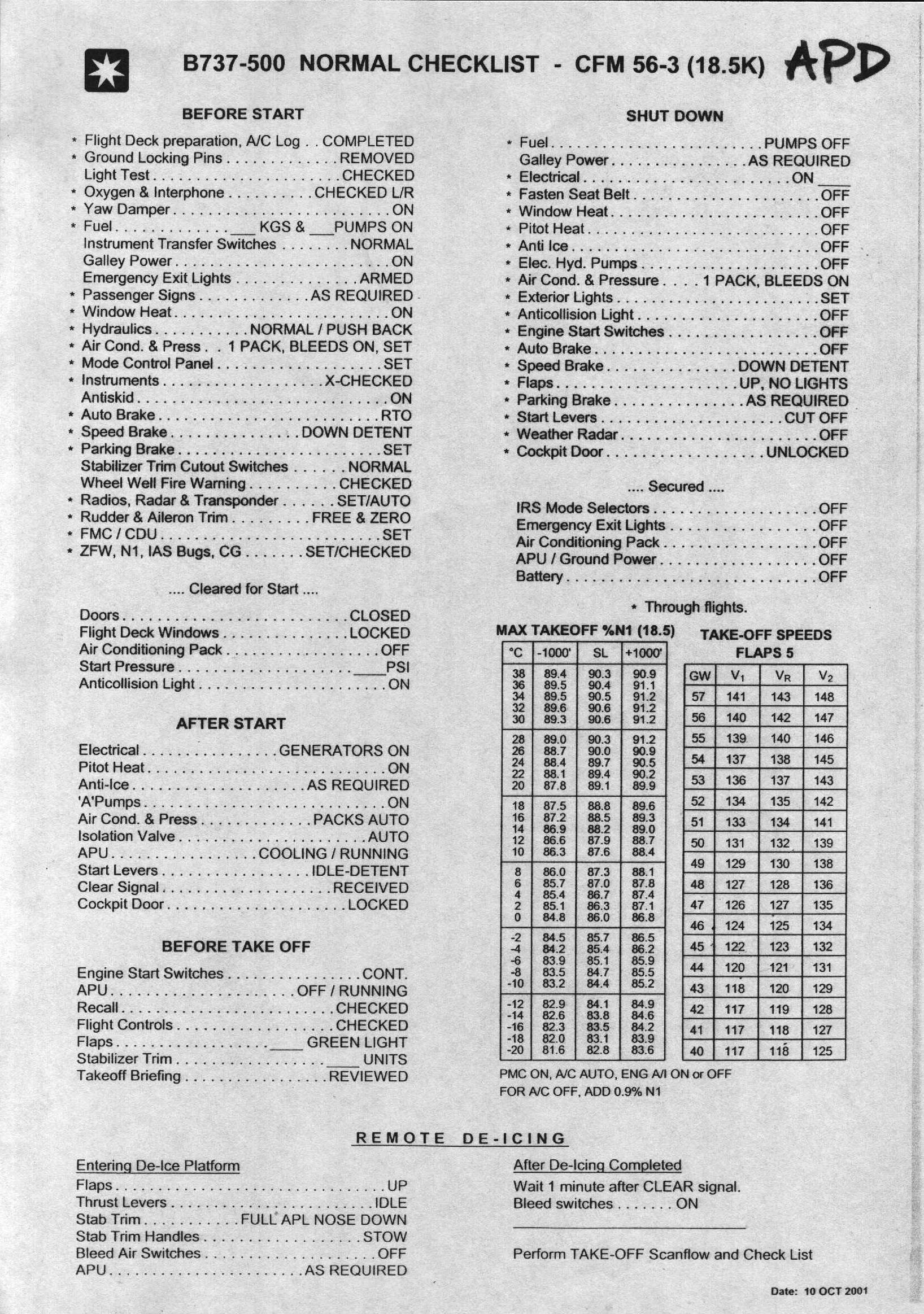 Boeing 737-500 Normal Checklist — 1