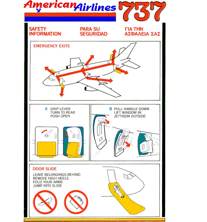 American Airlines Boeing 737 Passenger Safety Information Card Once On-Board The Aircraft — 1