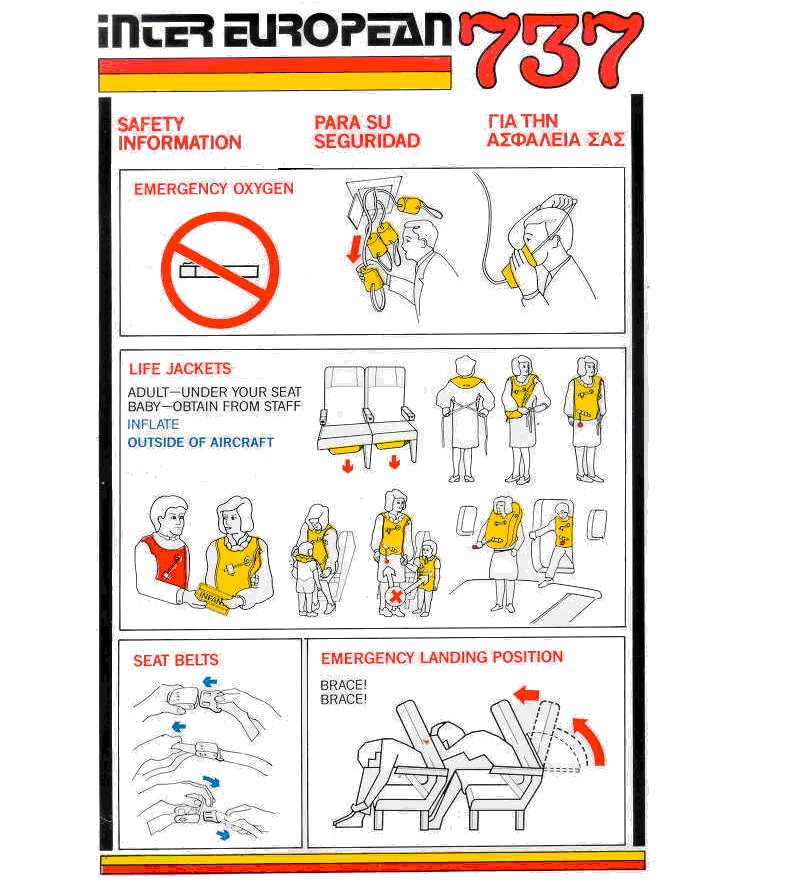Inter European Boeing 737 Passenger Safety Information Card In-Flight Magazines Normally S — 1