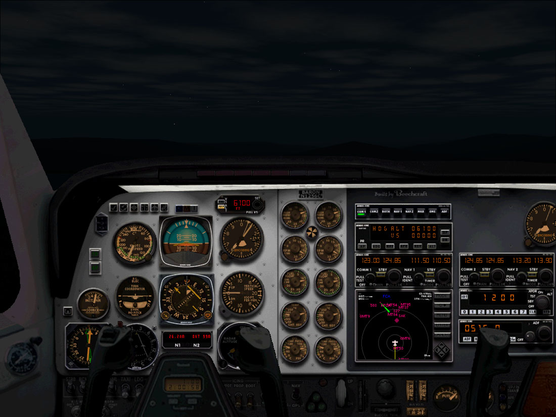 Fs2002 Baron 58 Deluxe Night Lit Panel Realistic Rendering Of A Late Model Beech Baron 58