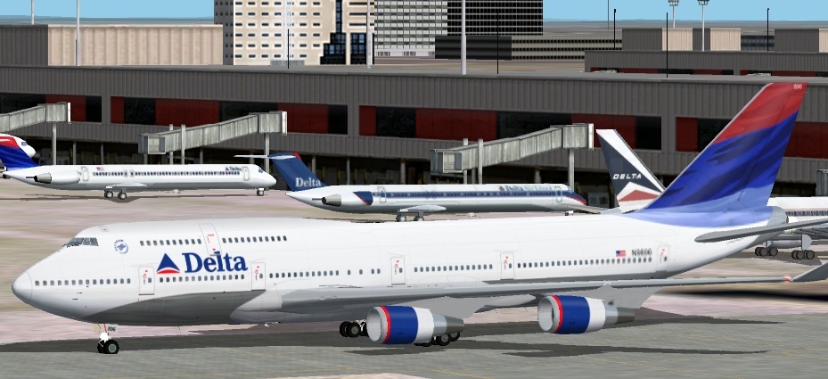 Fs2002 Delta 747-432 Fictional Textures Repaint Of The New Posky Gmax 747-400 In The Newes