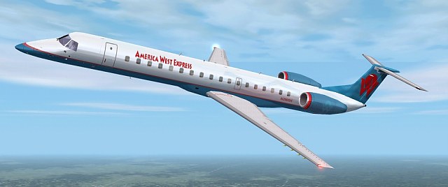 Fs2002 Erj-145 America West Express Gmax Model With Full Moving Parts, Reflective Textures
