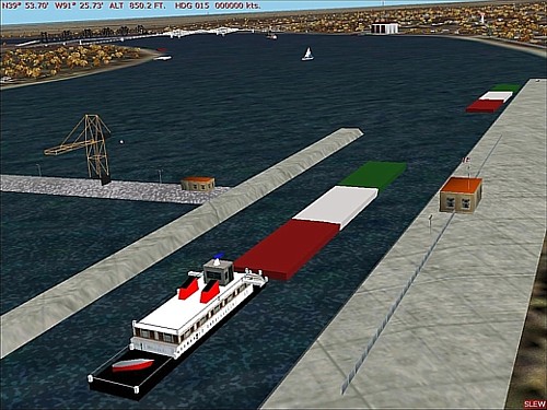 Fs2002 Scenery Design - River Barge Tow & Barges
