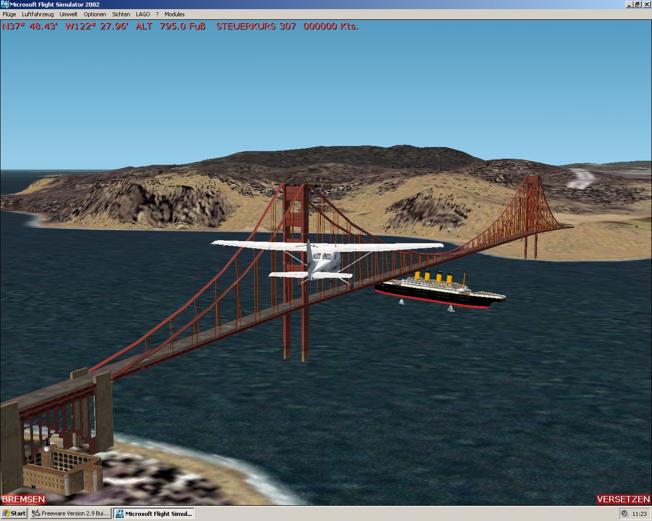 Friscot Scenery For Ms-Flightsimulator 2002 Location: N 37 49.11 ; W 122 28.55 (Golden Gat