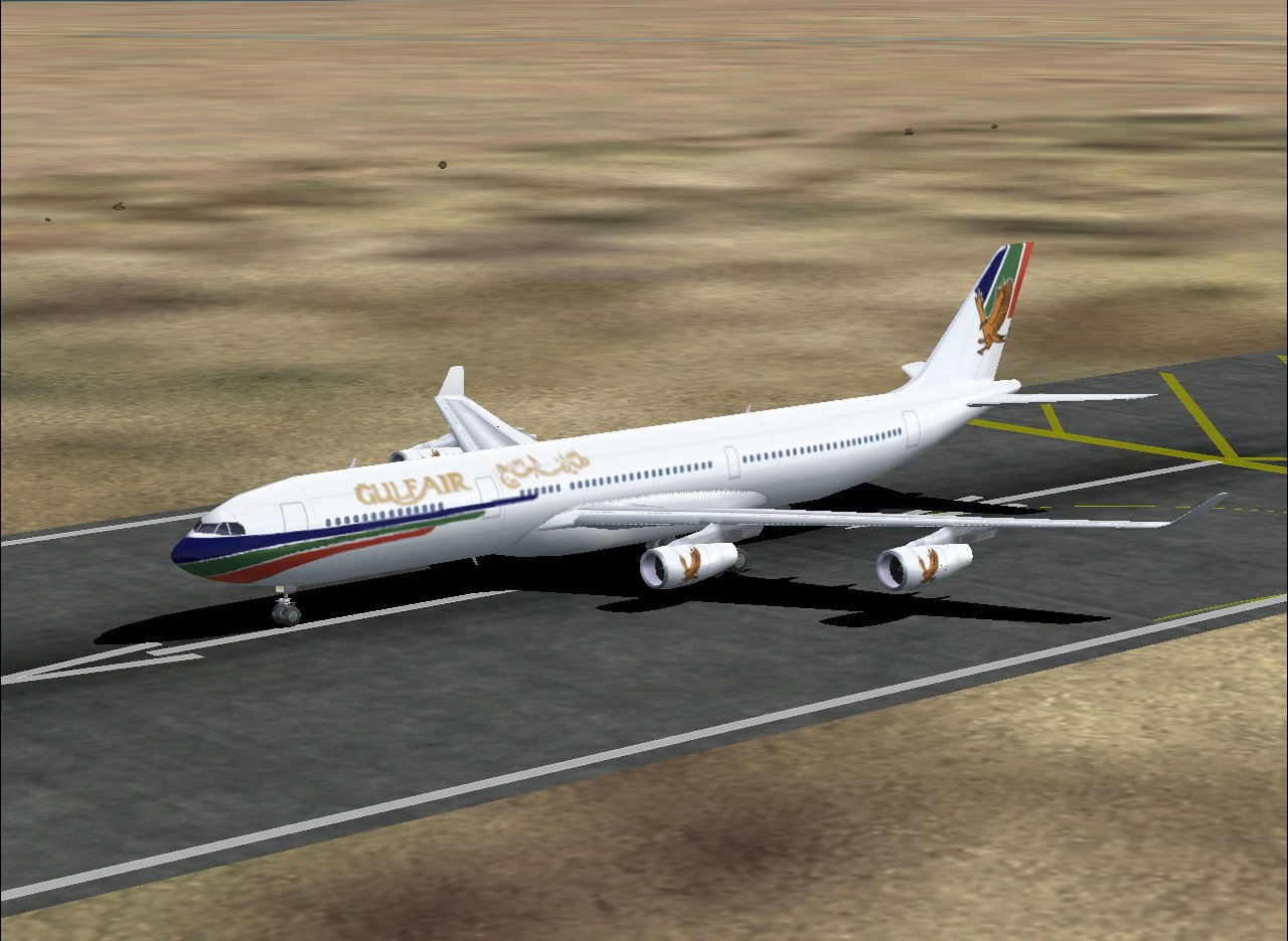Fspainter Airbus A340-300 In Gulf Air Livery, With 32-Bit Reflective Textures; Textures On