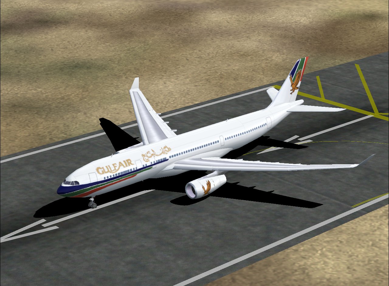 Fspainter Airbus A330-200 In Gulf Air Livery, With 32-Bit Reflective Textures; Textures On