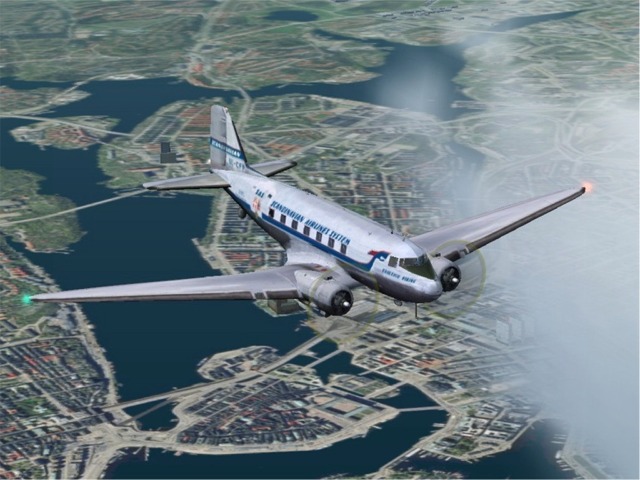 Fs2002 Swedish Douglas Dc-3 Se-Cfp Daisy Complete Package With Model, Panel And Sound