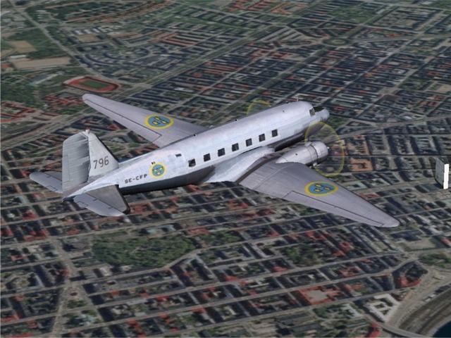 Fs2002 Swedish Douglas Dc-3 Se-Cfp Daisy Complete Package With Model, Panel And Sound