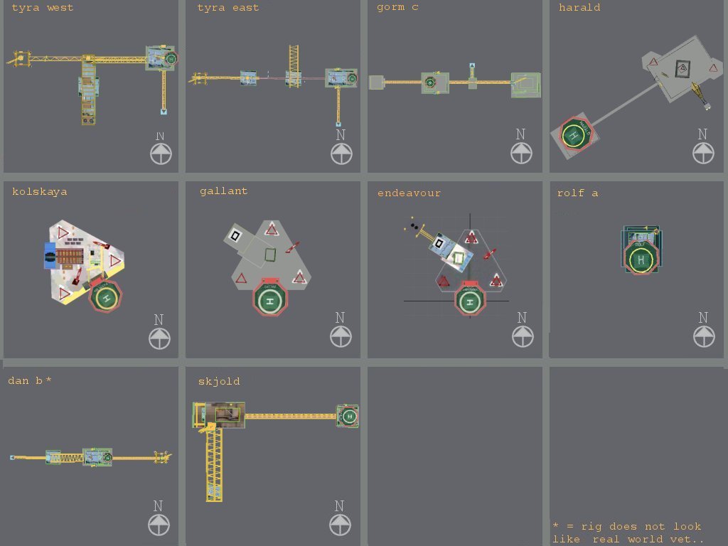 Fs2002 Scenery Oil Rig Package Including 10 Rigs; Gorm C, Harald, Tyra East, Tyra West, Ko