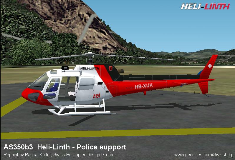 Fs2002 As350B Heli-Linth (Switzerland) Police-Support Hb-Xuk, Heli-Linth, Based In Mollis