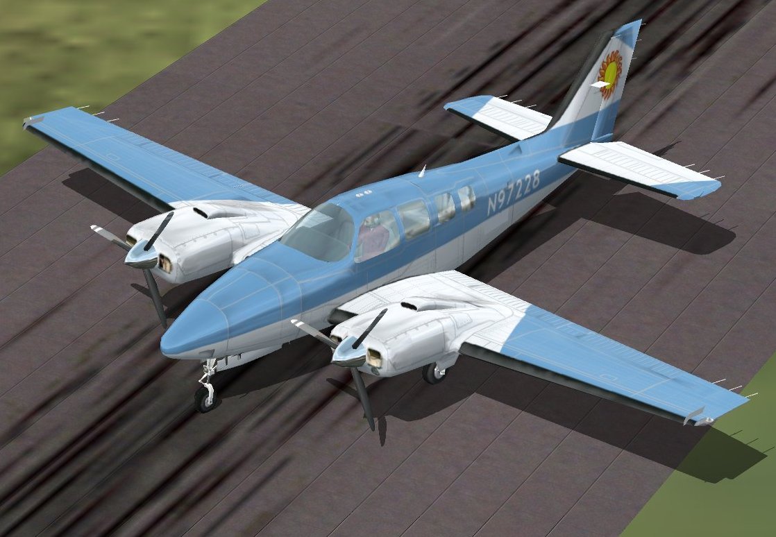 Default Fs2002 Beech Baron 58 As Blue & White, Fictional Registration N97228