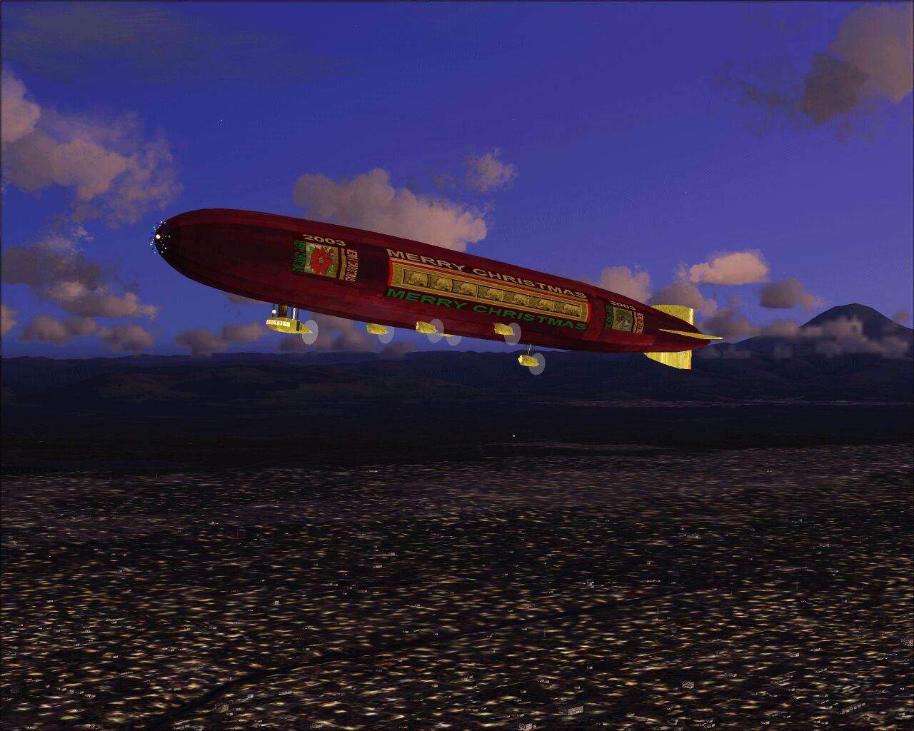 Fs2004 Merry Christmas And Seasons Greetings Rigid Airship In Festive Colors.flight Dynami