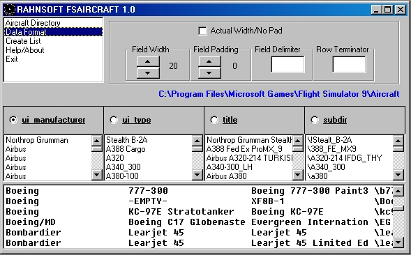 Generates A List Of Installed Aircraft In The Aircraft Directory