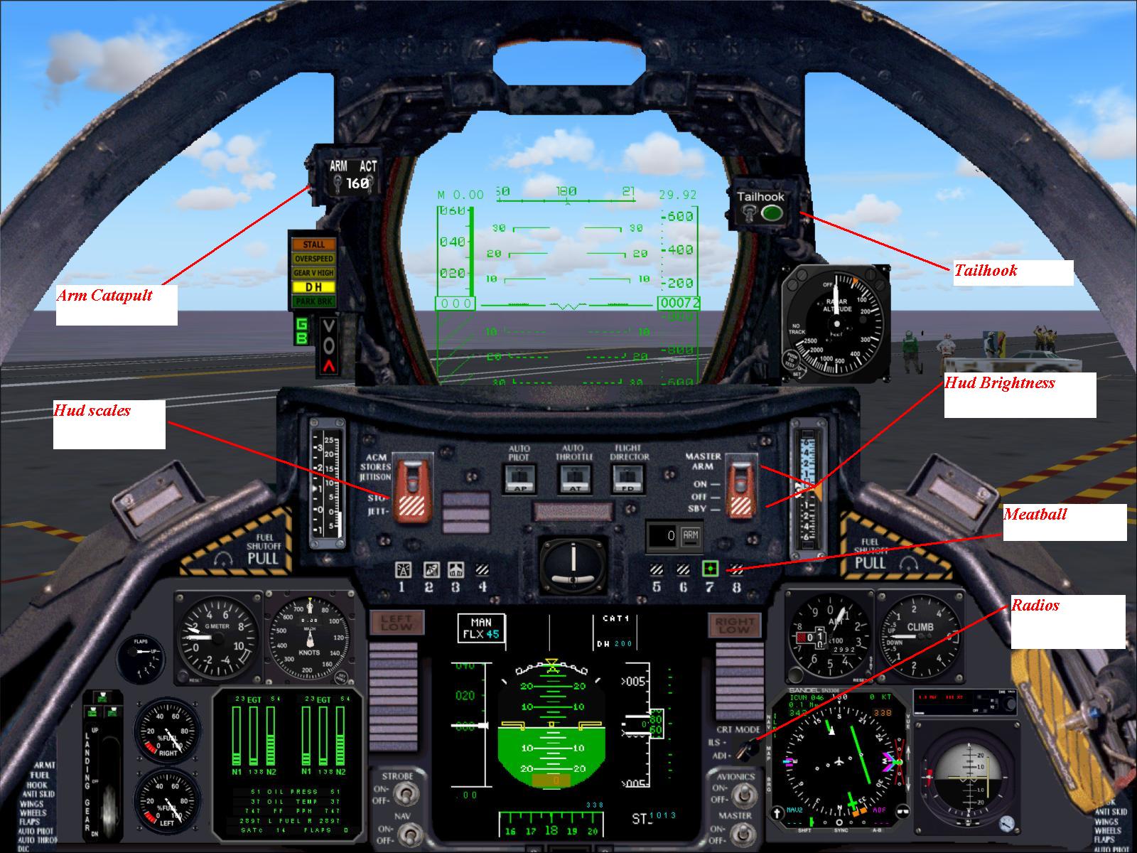 Fs2004 F-14D Panel With Integrated Aircraft Carrier Catapult And Arresting Gear Instrument