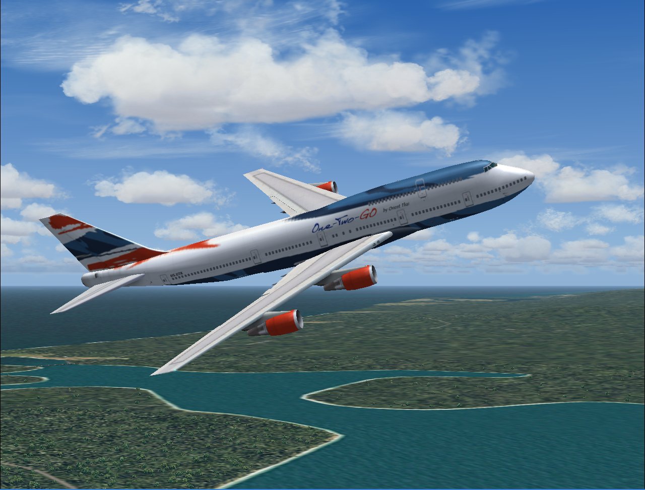 Boeing 747-300 In Orient Thais New One-Two-Go Livery, Using Ai Aardvarks 747-400D Model, A
