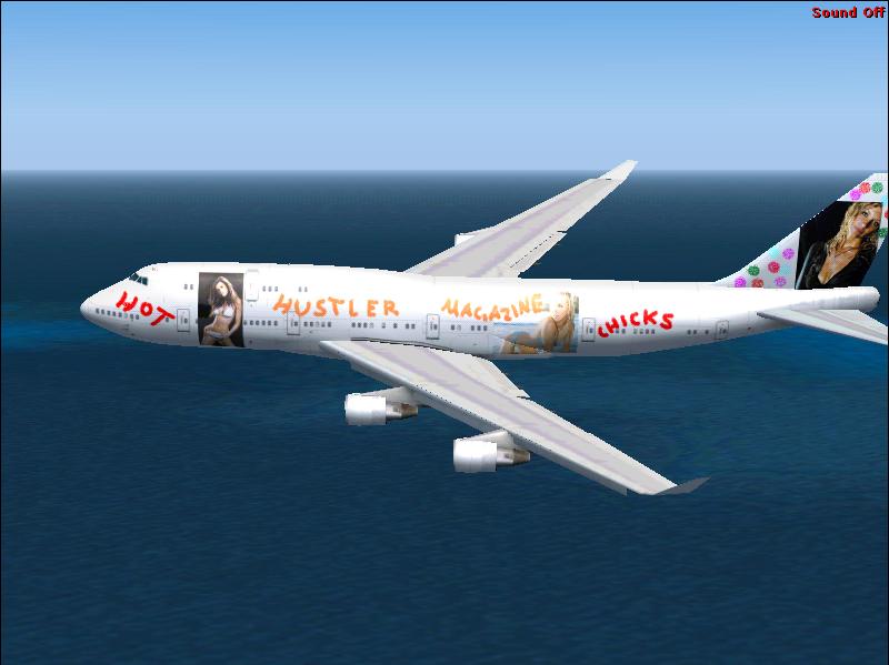 B-747-400Pw Hustler Magazine Fictional Liverie, Wite Body With Orange/Red Marks And Reall