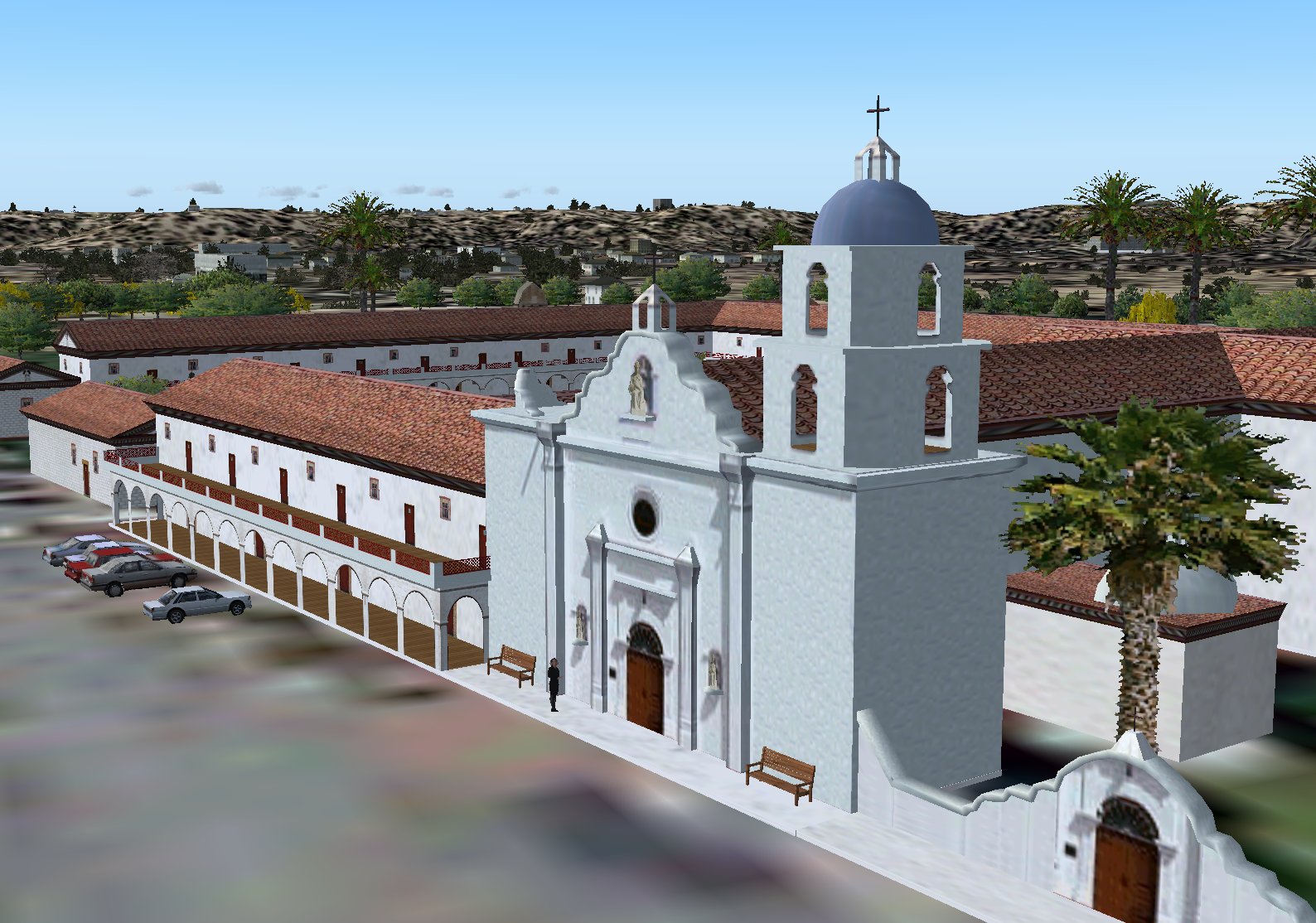 Fs2004 Scenery San Luis Rey Mission (Ca), Custom Designed Buildings With Picturerealistic
