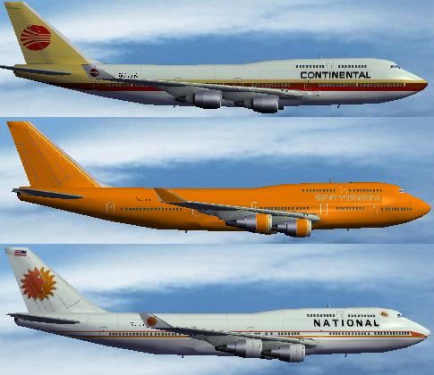 Fs2004 - Default 747-400 - 3 Covering/Liveries - Continental (Old), National (Sun King), B