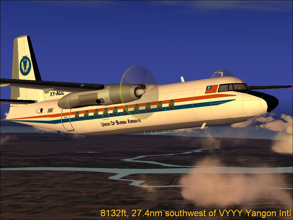 Repaint For Mike Stones Fs2004 Fokker F27-200 In Union Of Burma Airways Colors Base Textur