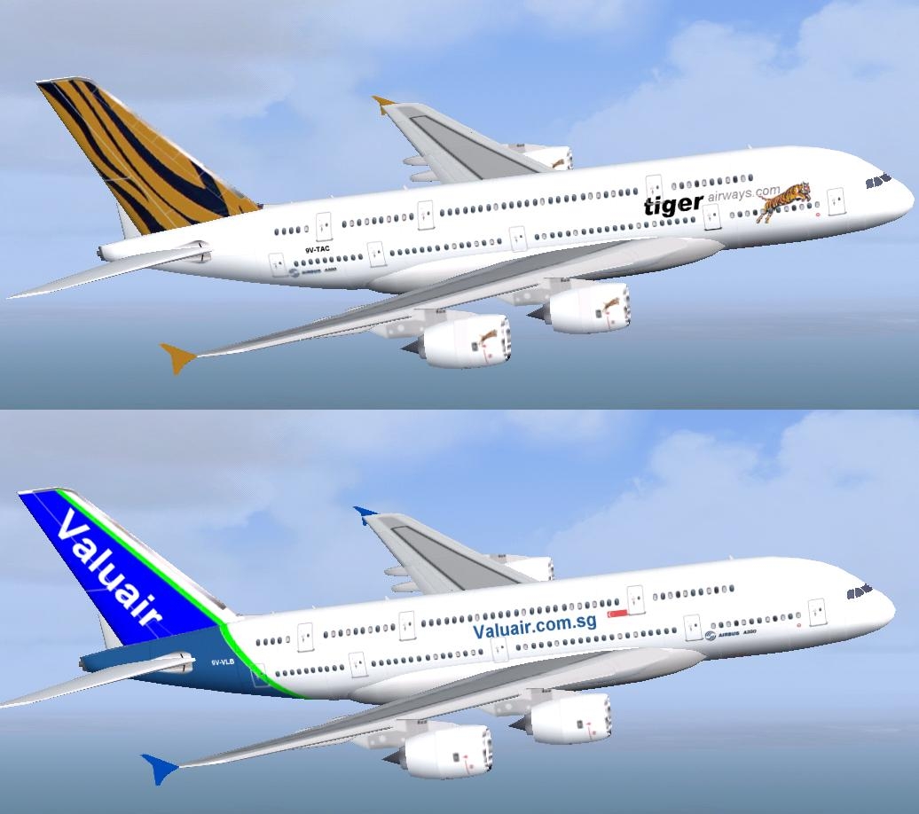Flightsim Fs2004/Fs9/Fs2004 Airbus A380-800 Tiger Airways And Valuair Low Cost Carriers Fr
