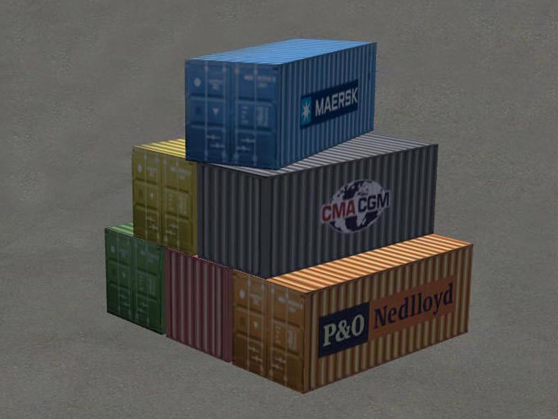 A Compilation Of Very Simple Shipping Containers In 6 Different Colours And Liveries