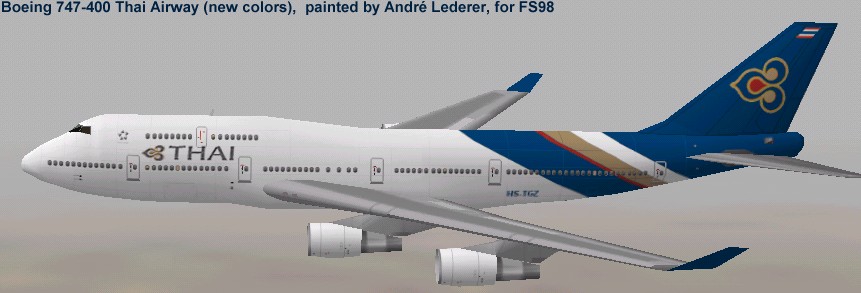 Flightsim Fs2004/Fs98 Aircraft Thai Boeing 747-400 Boeing 747-400 Thai Airways (New Colors — 1