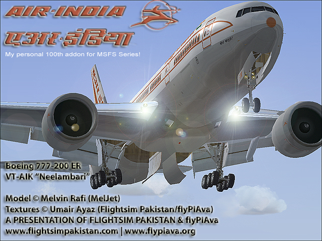 Fs2004 Air India Boeing 777-200Er Registration:vt-Aik