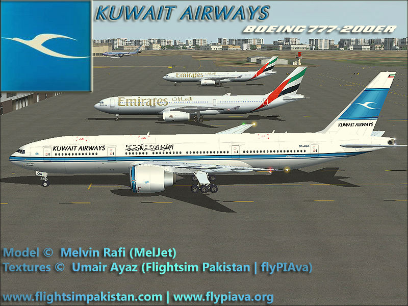 Fs2004 Kuwait Airways Boeing 777-200Er Registration:9K-Aoa — 1