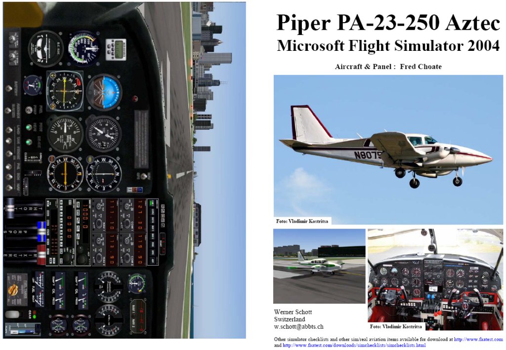 Fs2004 Manual/Checklist Piper Pa-23-250 Aztec