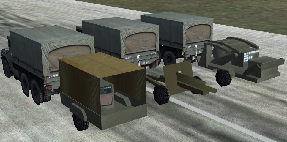 Fs2004/Fs2002 Api Macrolow Res Deuce & Half Vietnam Era Truck Towing A Generator Trailer,