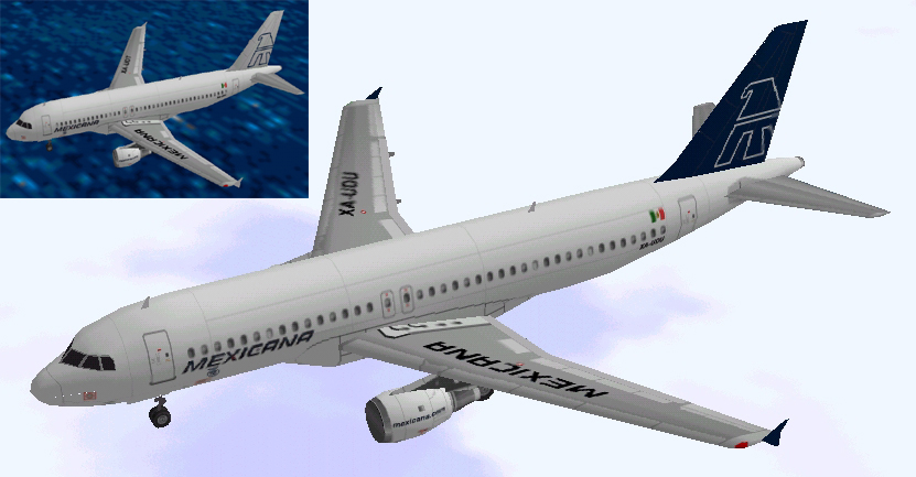 Flightsim Fs2004/Fs98 Airbus A320-214 Mexicana In Latest Blue And Still Flying White Colou