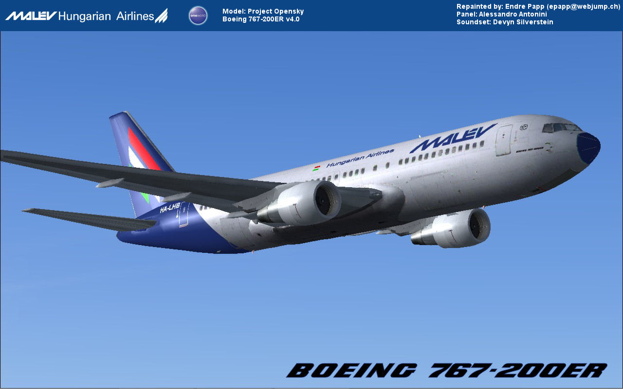 Project Opensky Boeing 767-200Er V4 For Fs2004 Exclusively Malev Livery Copyrights: Airpla
