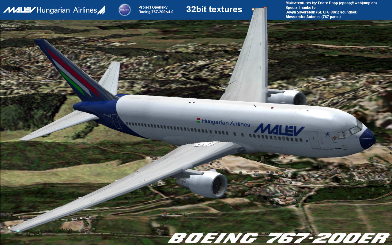 Project Opensky Malev 767-200Er V4.0 ( Ha-Lhb ) Semi-Picturereal, 32 Bit Textures By Endre — 1