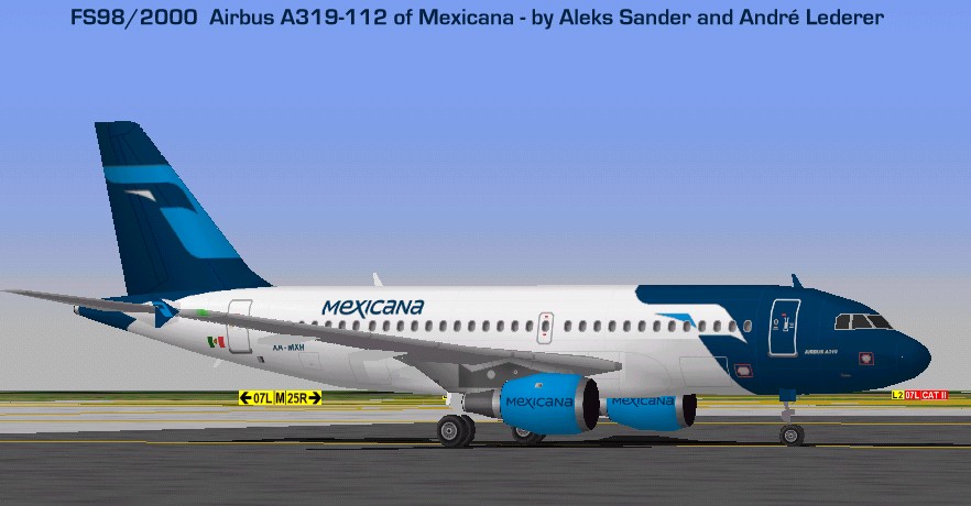 Flightsim Fs2004/Fs98/2000 Aircraft Mexicana A319-112 Airbus A319-112 Of Mexicana, Powered — 1