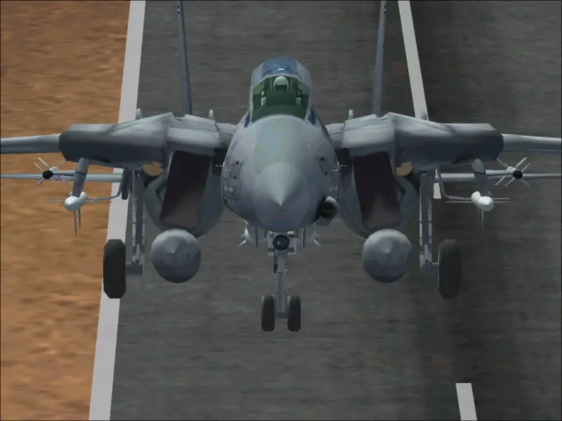 This shows an amazingly detailed f-14a 'tomcat' taking off from an airfield near montgomery fields. Its a shot from the front. Download it at www.simplanes.com military section. - Photo 330
