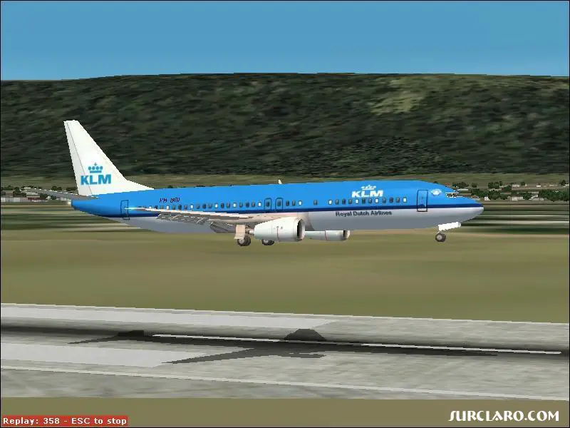 KLM Boeing 737-400 just seconds before touching down runway 5 of Geneva Intl. Airport. - Photo 5070