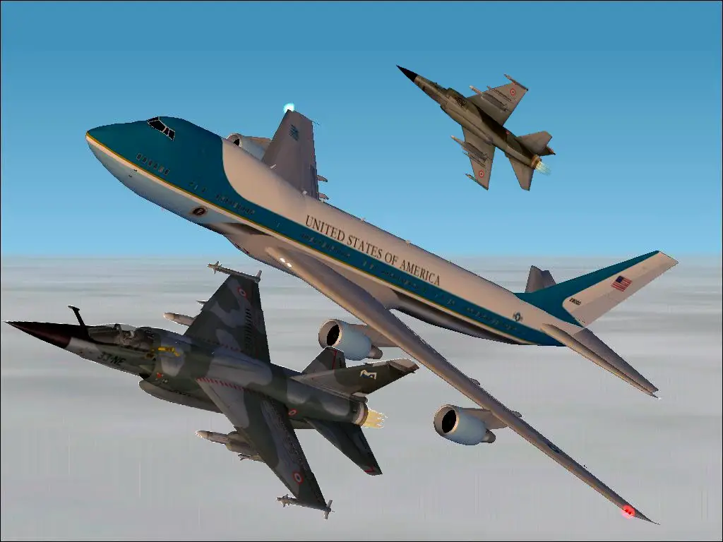 Air Force one in visit in France, with 2 Mirage F1 escorting. - Photo 1251