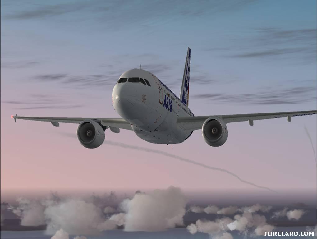 A318-100 Above the Mediterranean Sea
At 5,000 Fit. 
See the jet stream behind
the wings. - Photo 15828