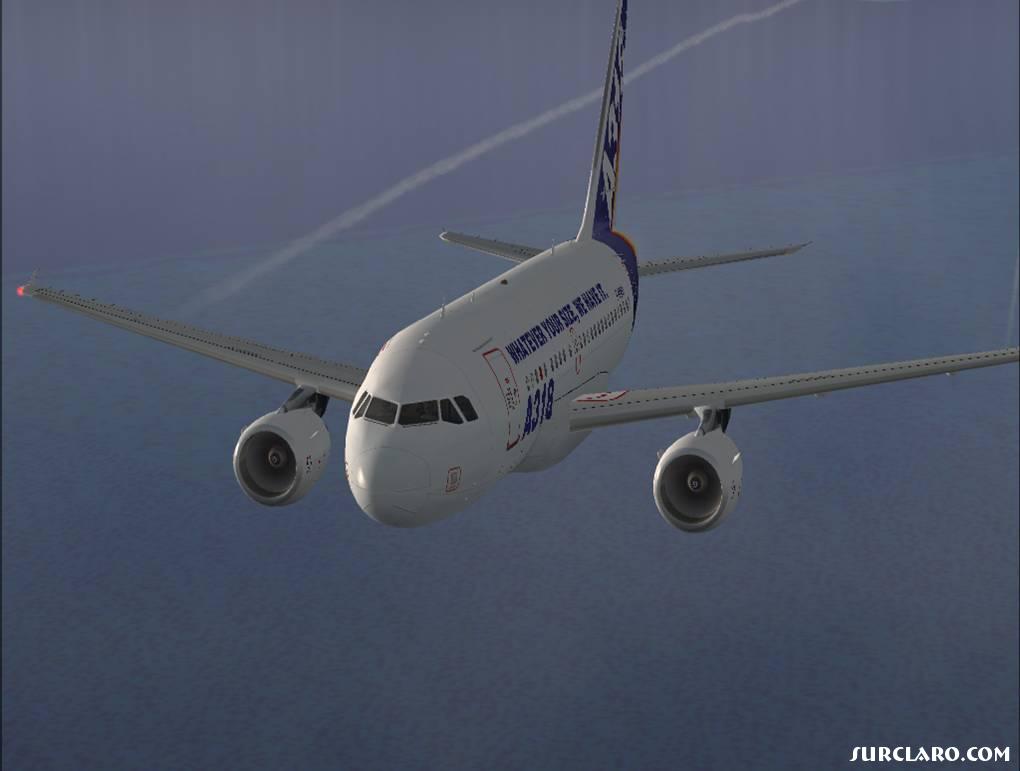 A318-100 Above the Mediterranean Sea
At 5,000 Fit. 
See the jet stream behind
the wings. - Photo 15826