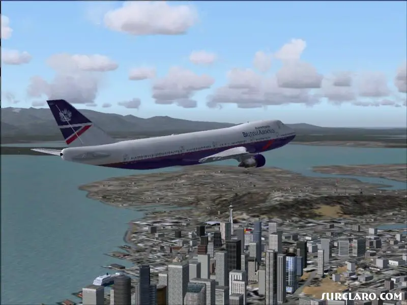 This Brittish Airways 747-200 was painted by Texture Artist Exxman.  Here seen flying over Seattle.  - Photo 6230
