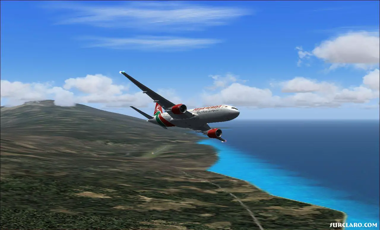 Kenya Air B-777 banking after take off in Comoros - Photo 17662