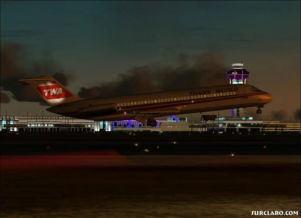 TWA DC-9 landing at LAX with the Tower in the background. - Photo 15969
