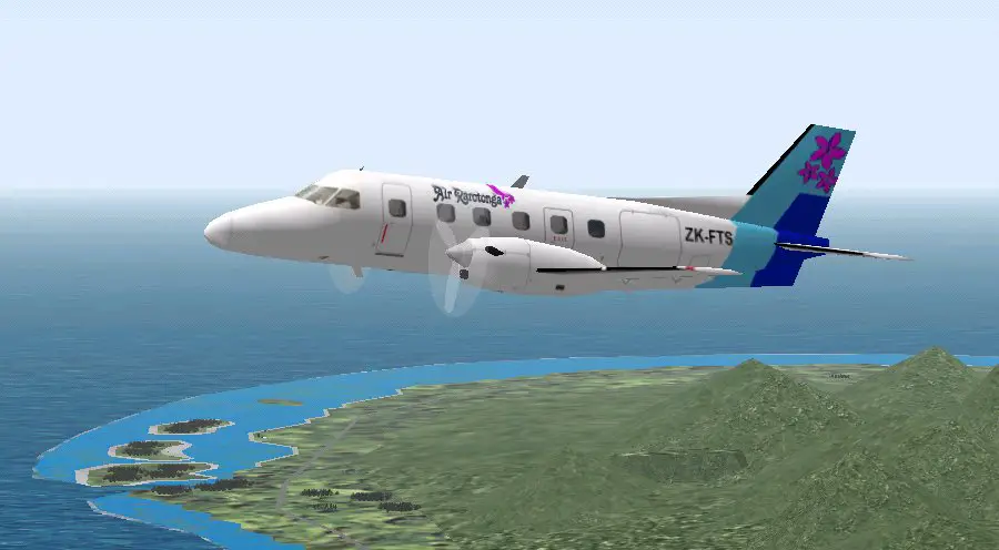 Air Rarotonga Embraer  with Rarotonga in the distance - Photo 787