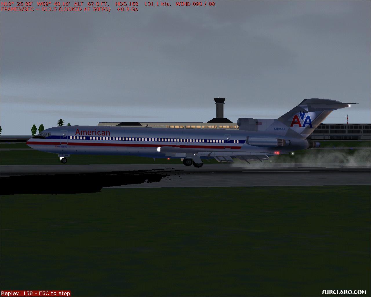 American's 727 lands at Dusk at Las Americas Intl. Airport in Santo Domingo, Dominican Republic. - Photo 569