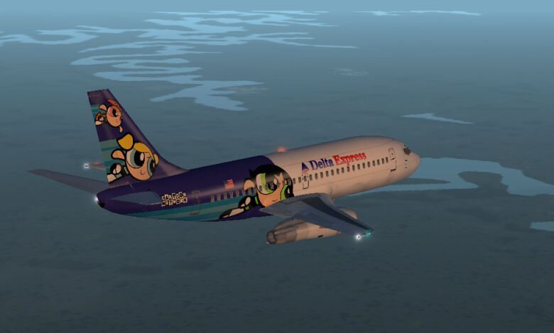 A 737-200, great model. 64 Sided fuselage. She's a Yeo Designs airplane, I recommend their stuff, great quality. And they have a bunch of different liveries. Sunset over Memphis FL330. - Photo 1653